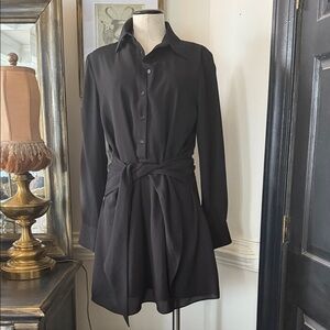 Gianni Bini Black Long Sleeve Shirt Dress with Waist Tie